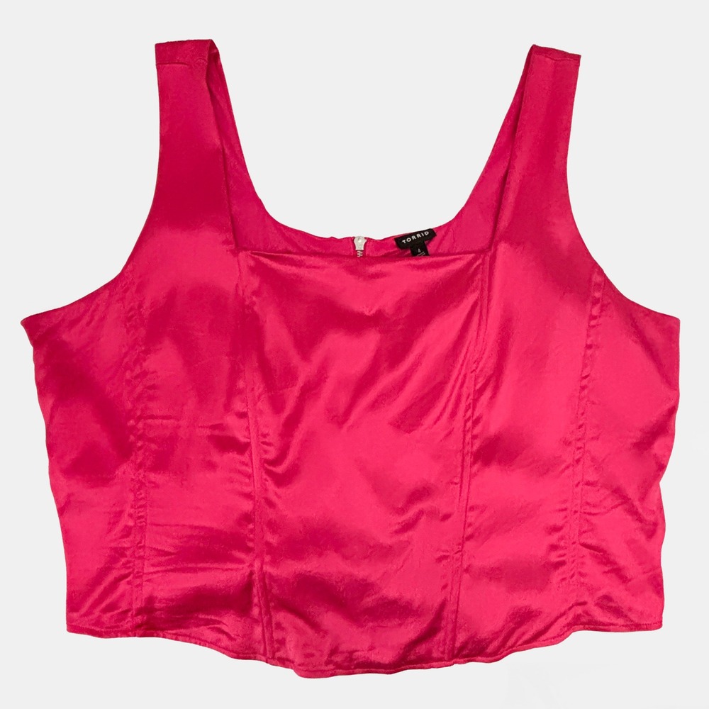 Torrid Satin Sleeveless Corset Top Plus Size 4X Hot Pink Peacock Party Date - Picture 2 of 7